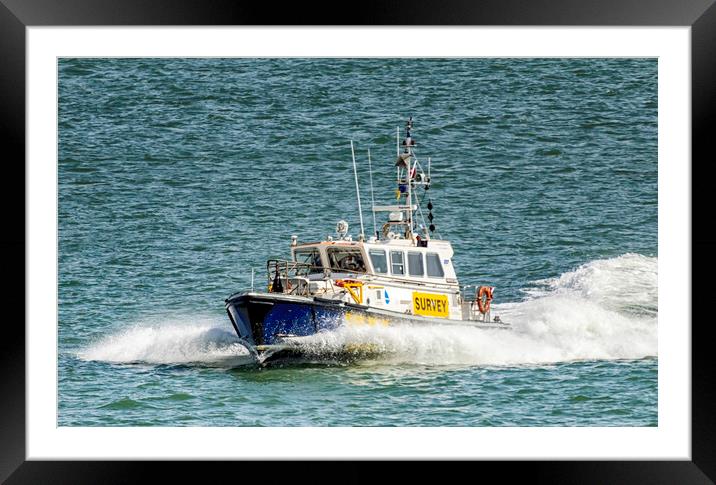 Pilot boat at speed Framed Mounted Print by James Marsden