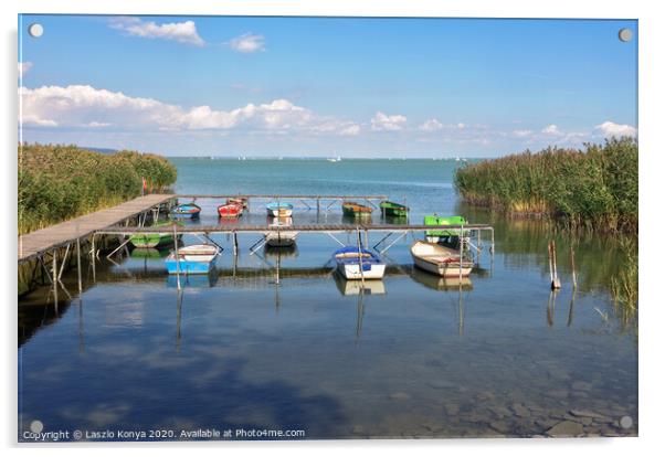 Boats - Tihany Acrylic by Laszlo Konya