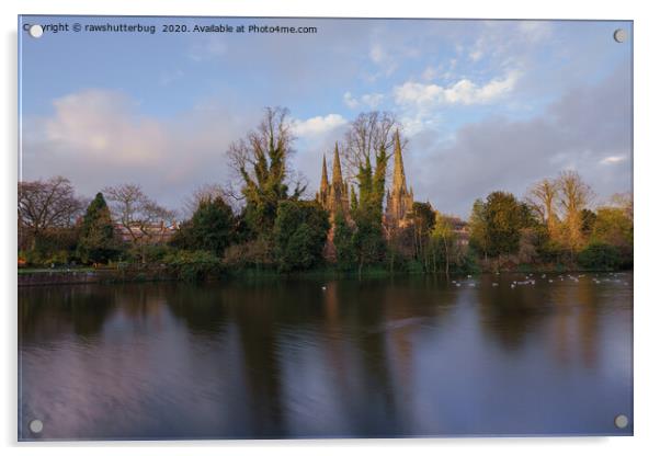 Lichfield Cathedral By The Minster Pool Acrylic by rawshutterbug 