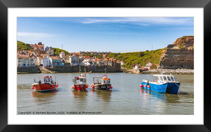 Fishing Cobles in Staithes harbour Framed Mounted Print by Richard Burdon