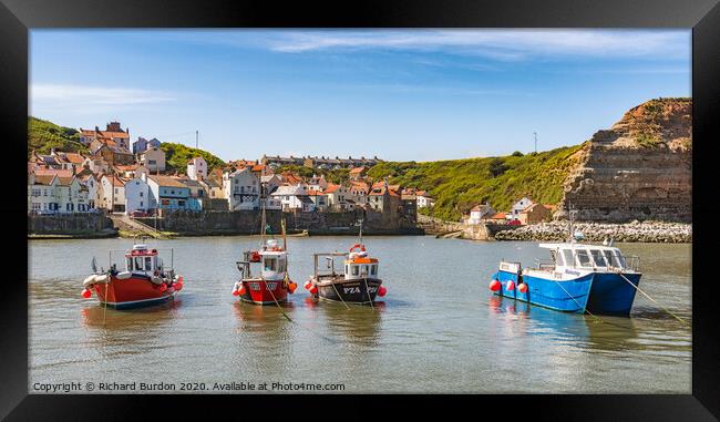 Fishing Cobles in Staithes harbour Framed Print by Richard Burdon