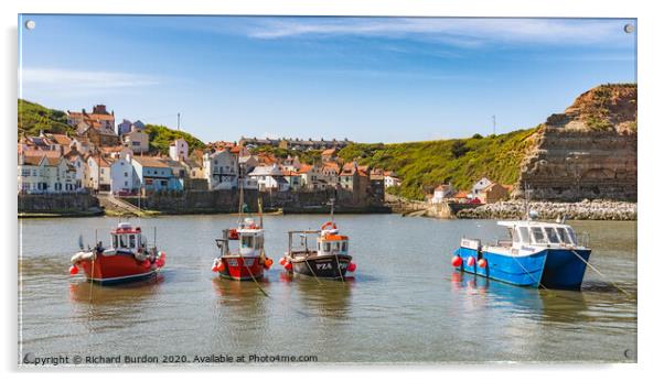 Fishing Cobles in Staithes harbour Acrylic by Richard Burdon