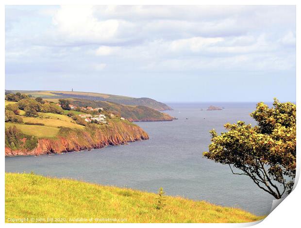 Coastline of South  Devon from the cliff coast path. Print by john hill
