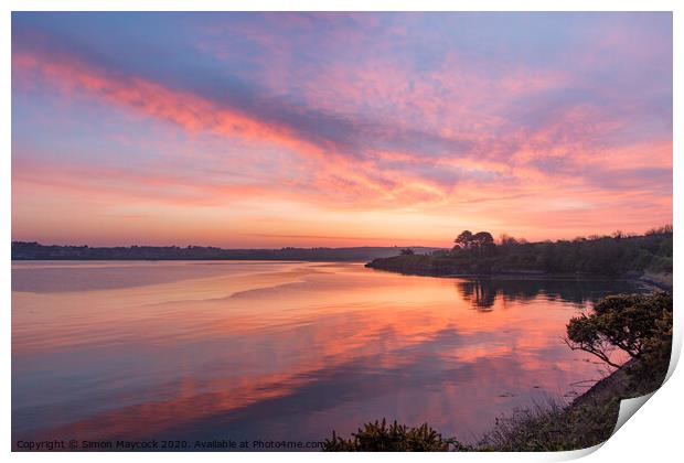 Sunrise reflections on the river Camel Print by Simon Maycock