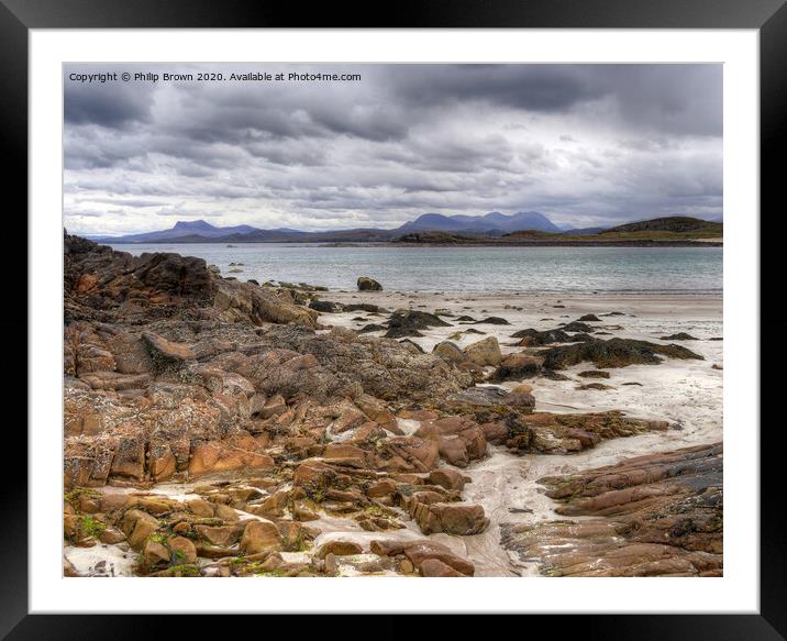 Mellon Udrigle with mountain views at Dusk Framed Mounted Print by Philip Brown