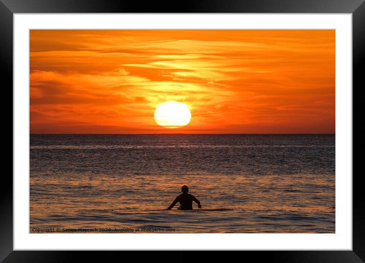 Sunset Surfer Framed Mounted Print by Simon Maycock