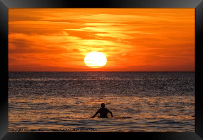 Sunset Surfer Framed Print by Simon Maycock