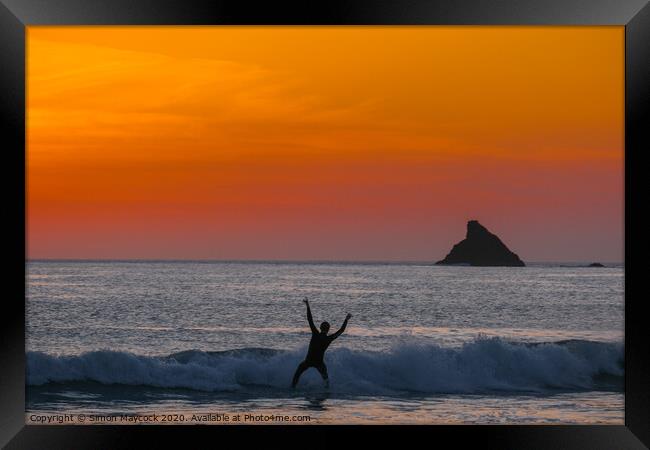 Sunset surfer #3 Framed Print by Simon Maycock