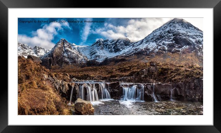 A broad waterfall within the Fairy Pools area in Coire na Creiche. Framed Mounted Print by Richard Smith