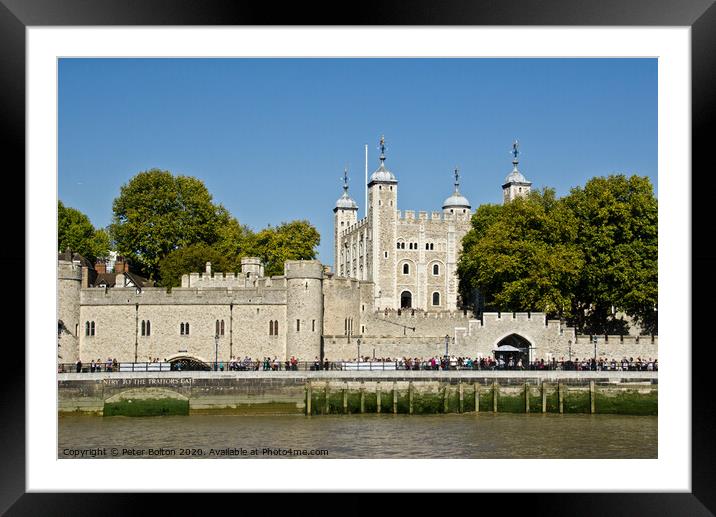 Tower of London from the river Thames, London, UK. Framed Mounted Print by Peter Bolton