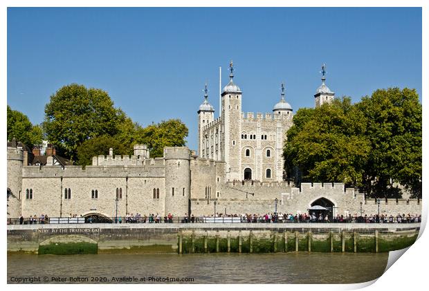 Tower of London from the river Thames, London, UK. Print by Peter Bolton