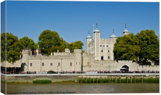  Tower of London from the river. London, UK. Canvas Print by Peter Bolton