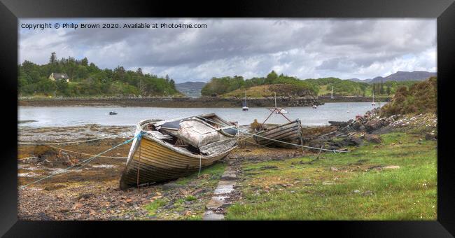 Old derelict boats at Badachro, Scotland, Panorama Framed Print by Philip Brown