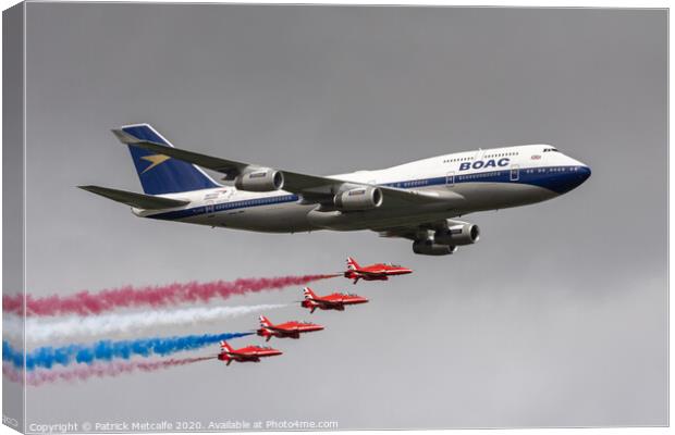 British Airways 747 with the Red Arrows Canvas Print by Patrick Metcalfe