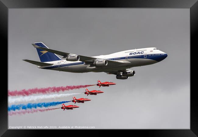 British Airways 747 with the Red Arrows Framed Print by Patrick Metcalfe