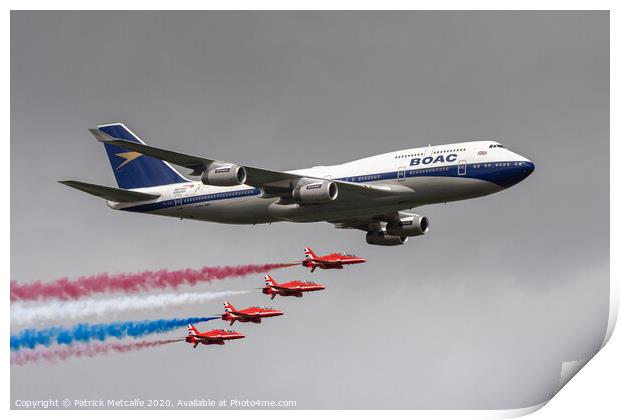 British Airways 747 with the Red Arrows Print by Patrick Metcalfe