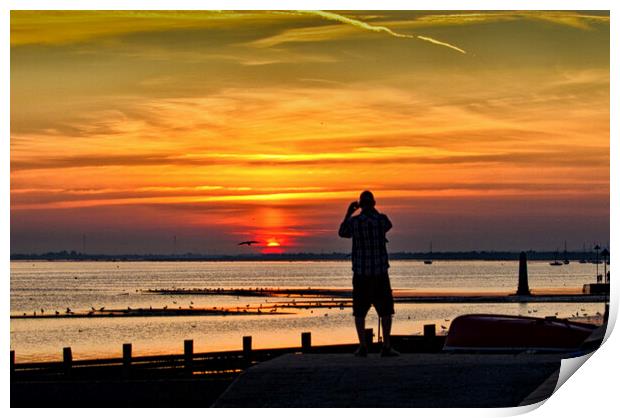Watching the sunset at Chalkwell, Southend on Sea, Essex, UK. Print by Peter Bolton