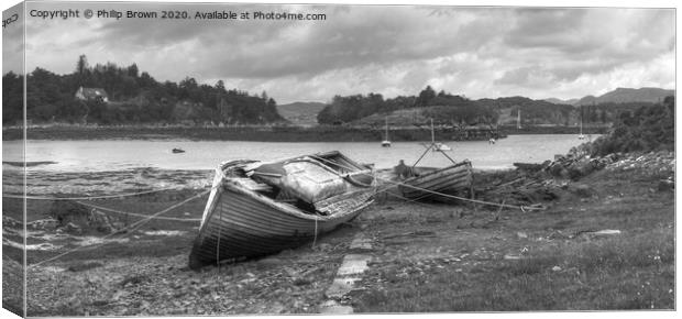 Old derelict boats at Badachro, Scotland, Panorama Canvas Print by Philip Brown