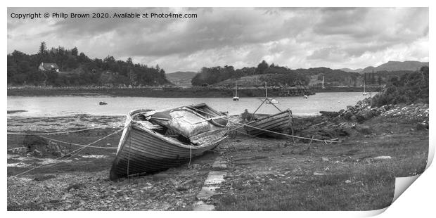 Old derelict boats at Badachro, Scotland, Panorama Print by Philip Brown