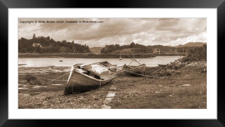 Old derelict boats at Badachro, Scotland, Panorama Framed Mounted Print by Philip Brown