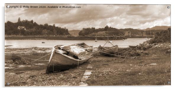 Old derelict boats at Badachro, Scotland, Panorama Acrylic by Philip Brown