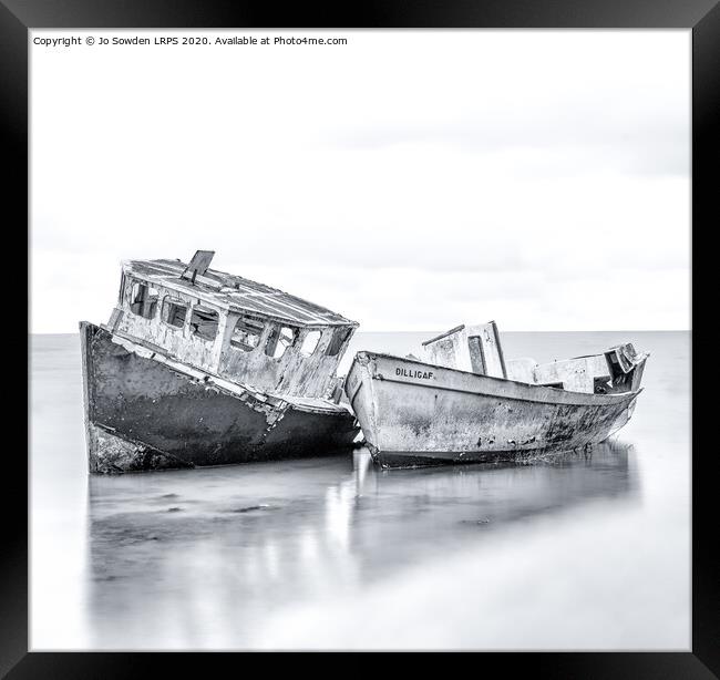 Old Boats at Pin Mill, Suffolk Framed Print by Jo Sowden