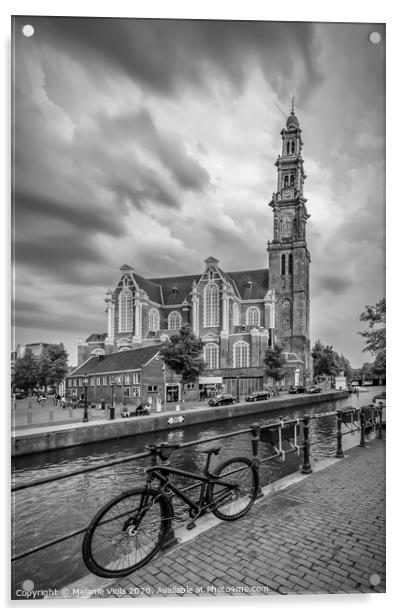 AMSTERDAM Westerkerk and Prinsengracht | monochrome Acrylic by Melanie Viola