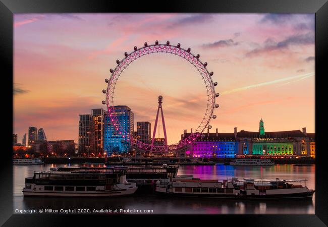 The London Eye at sunrise Framed Print by Milton Cogheil