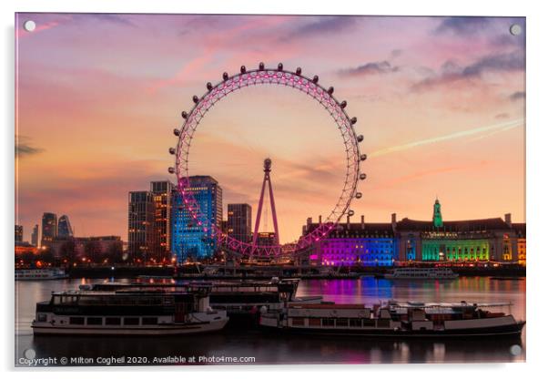 The London Eye at sunrise Acrylic by Milton Cogheil
