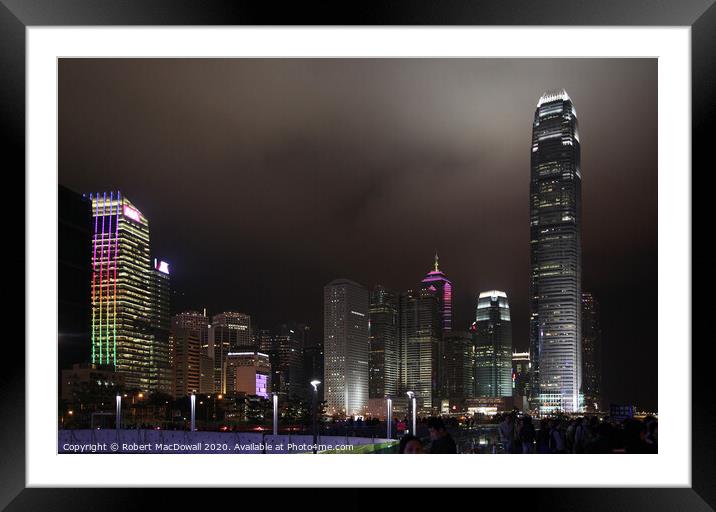 Hong Kong Island skyline at night Framed Mounted Print by Robert MacDowall