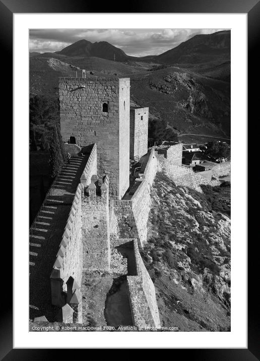 On the walls of the Alcazabar de Antequera, Malaga - in monochrome Framed Mounted Print by Robert MacDowall