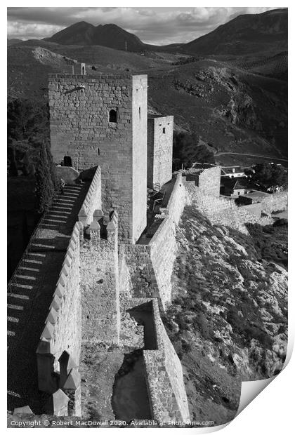 On the walls of the Alcazabar de Antequera, Malaga - in monochrome Print by Robert MacDowall