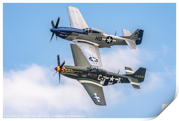 Pair of P-51 Mustangs in Formation Print by Patrick Metcalfe