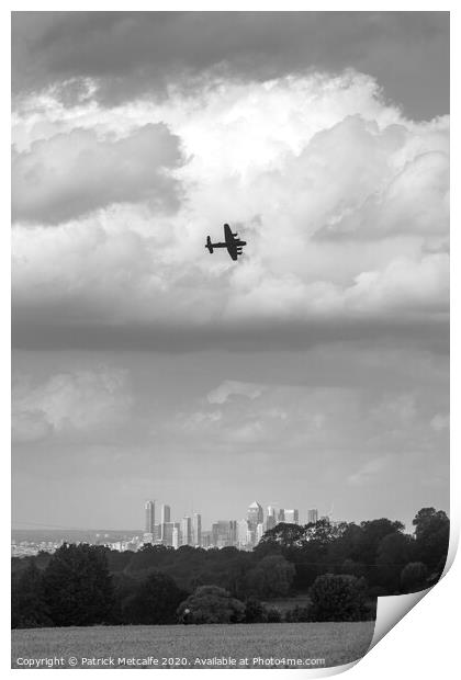 Avro Lancaster over London Print by Patrick Metcalfe
