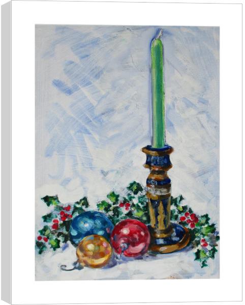 Holiday Candle with Ornaments and Holly Canvas Print by Thomas Dans