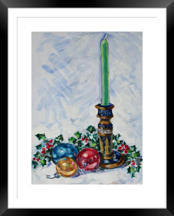 Holiday Candle with Ornaments and Holly Framed Mounted Print by Thomas Dans