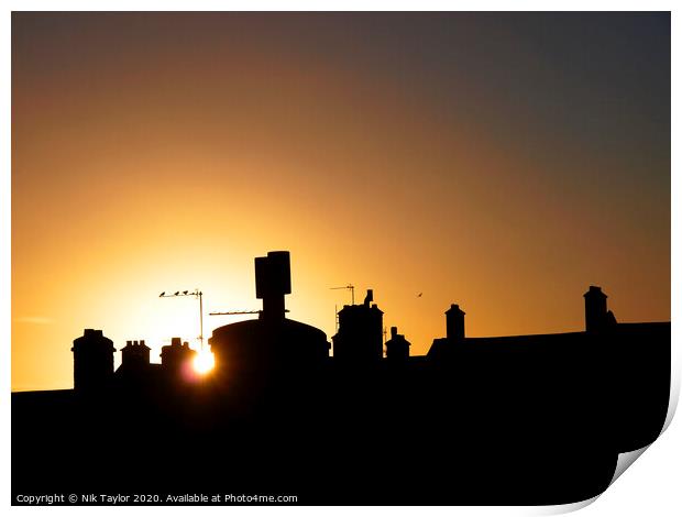 Rooftop sunset Print by Nik Taylor