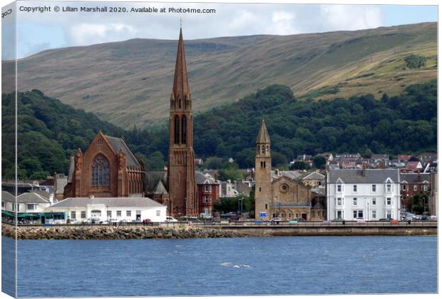 Clarks Memorial and St Johns Church Largs.  Canvas Print by Lilian Marshall