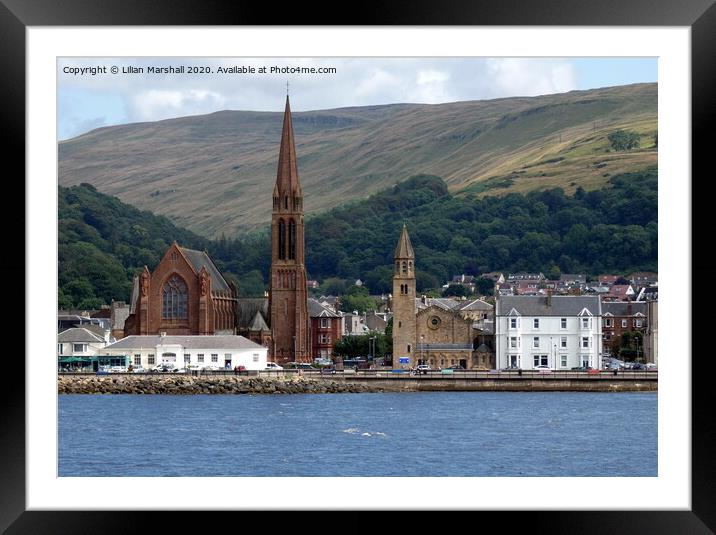Clarks Memorial and St Johns Church Largs.  Framed Mounted Print by Lilian Marshall