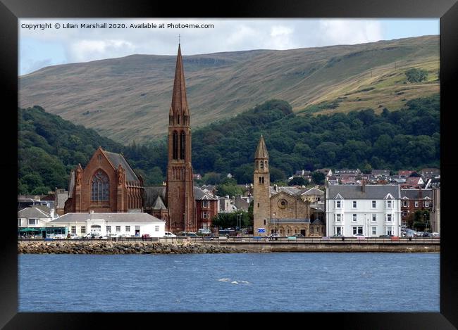Clarks Memorial and St Johns Church Largs.  Framed Print by Lilian Marshall