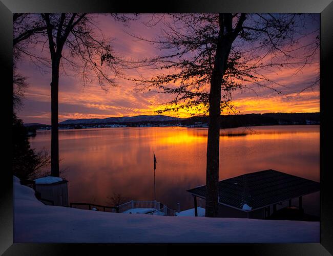 Sunrise at Smith Mountain Lake, Virginia, USA  Framed Print by Vicky Outen
