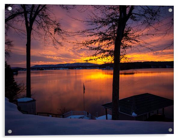 Sunrise at Smith Mountain Lake, Virginia, USA  Acrylic by Vicky Outen