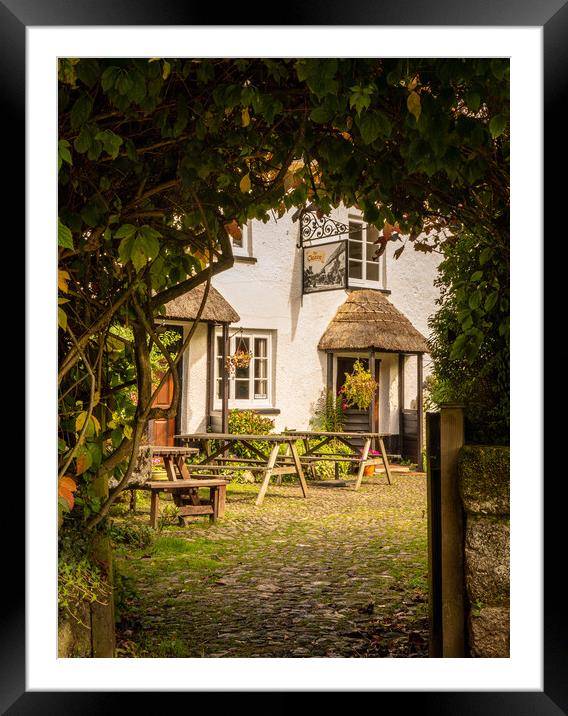 Thatched pub garden in Lustleigh in Devon Framed Mounted Print by Steve Heap