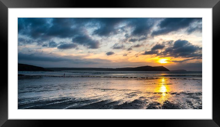 Polzeath Sunset Framed Mounted Print by David Wilkins