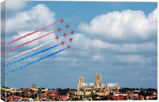 Red Arrows over Cathedral  Canvas Print by David Stanforth