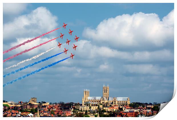 Red Arrows over Cathedral  Print by David Stanforth