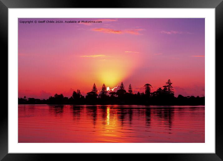 Magenta sky sunrise reflections Australia. Framed Mounted Print by Geoff Childs