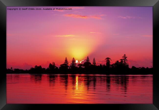 Magenta sky sunrise reflections Australia. Framed Print by Geoff Childs