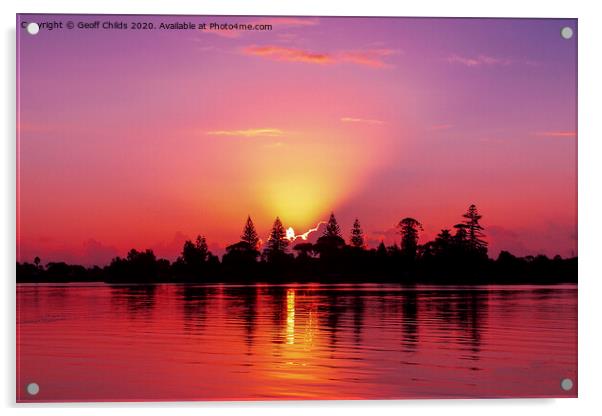 Magenta sky sunrise reflections Australia. Acrylic by Geoff Childs