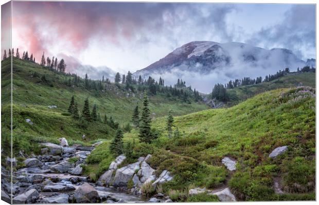 Mount Rainier and Edith Creek at Sunset Canvas Print by Belinda Greb